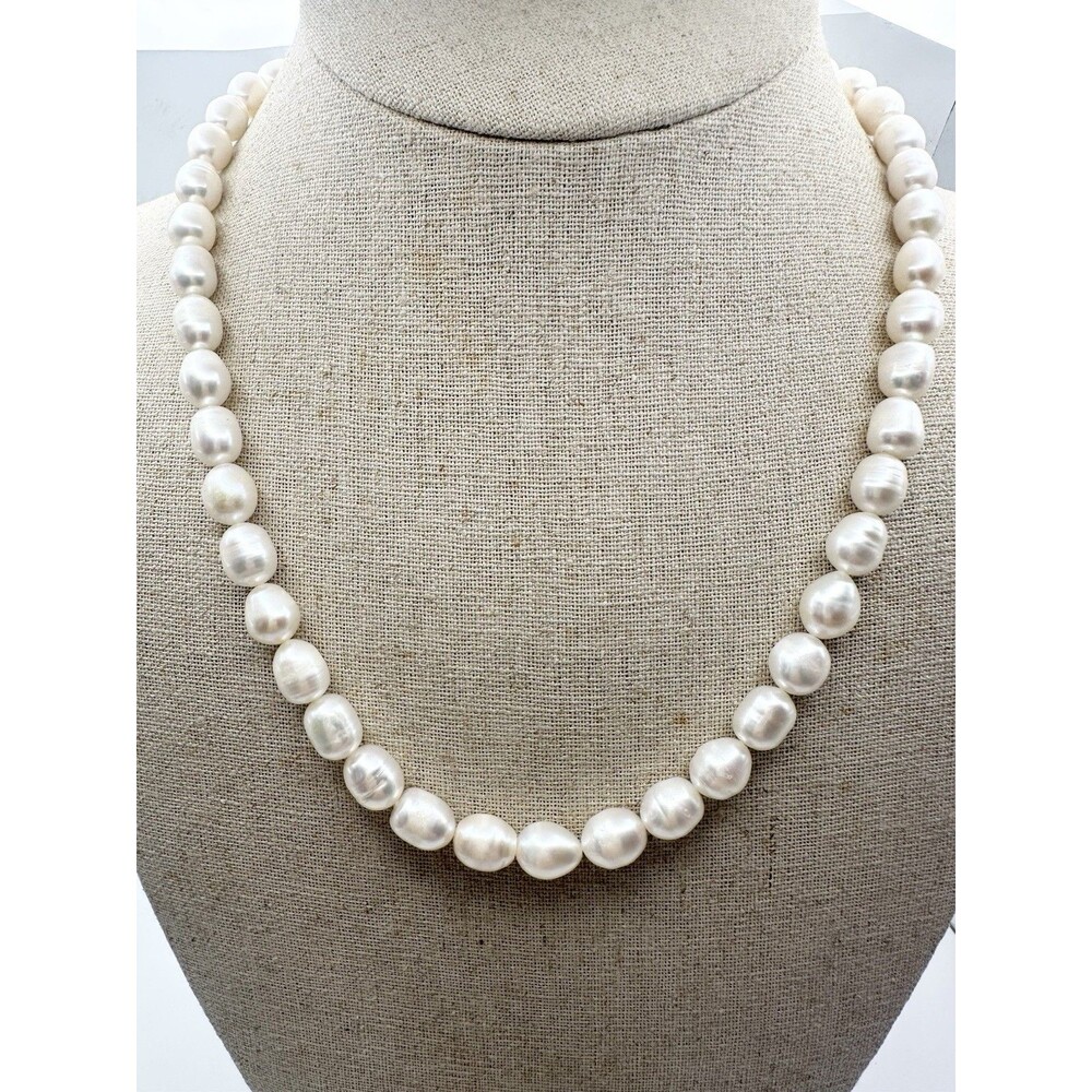 Natural White Freshwater Cultured Pearl Necklace 20” 925 Silver Clasp 8mm #4601